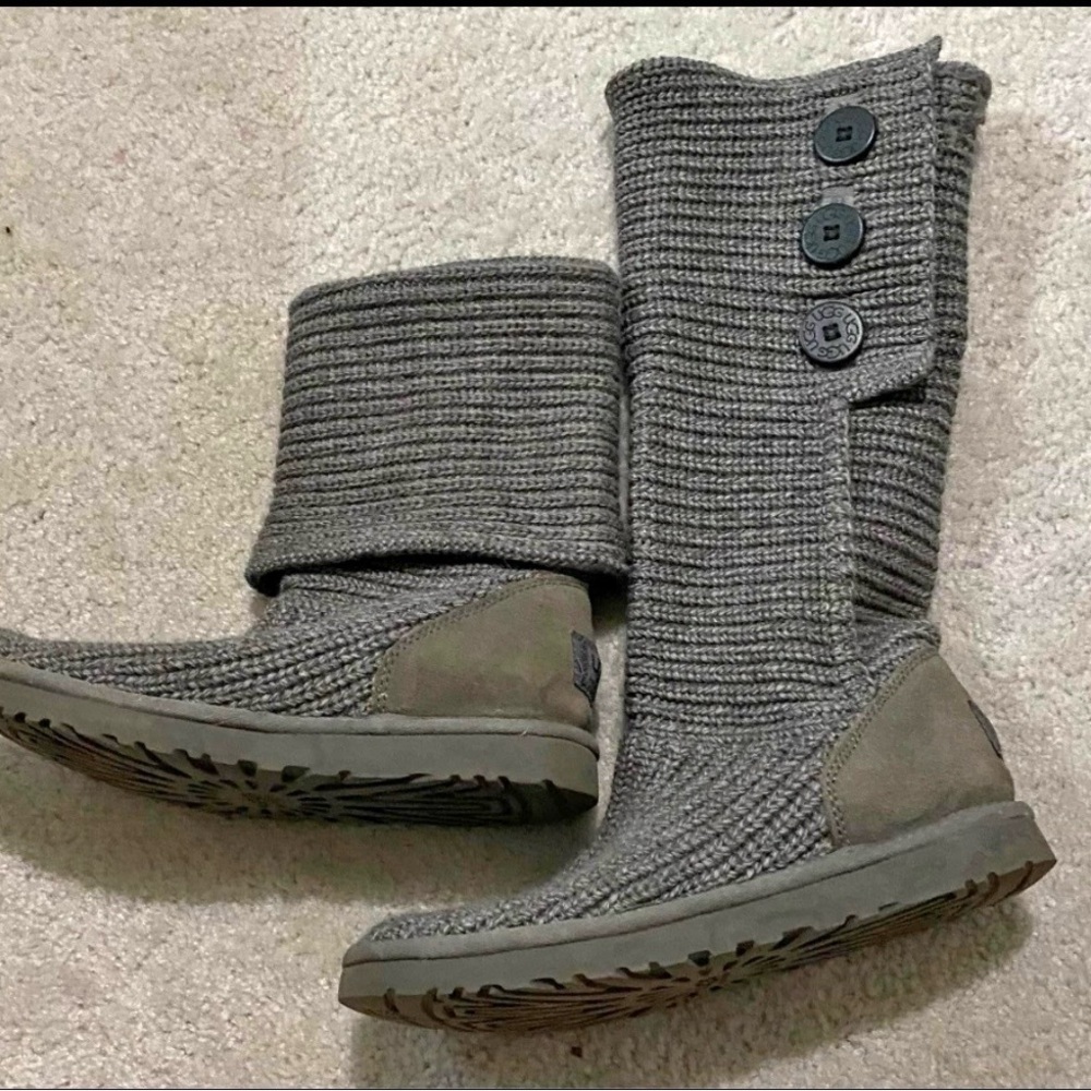UGG Gray Knit Full-Calf to Mid-Calf Button Boots